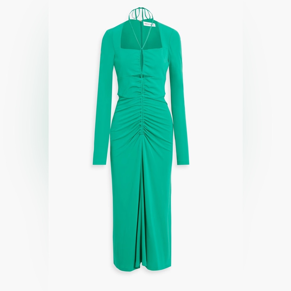 NWT Rebecca Vallance Jade Green Edie Cut Out Ruched Jersey Dress - Picture 4 of 5